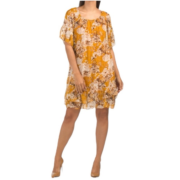 NWT Elena Baldi Made In Italy Silk Blend Floral Ruffle Hem Dress Size XL - Picture 2 of 9